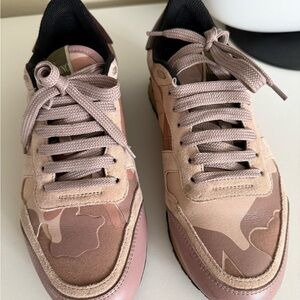 Valentino Garavani Pink and Beige Camouflage Sneakers